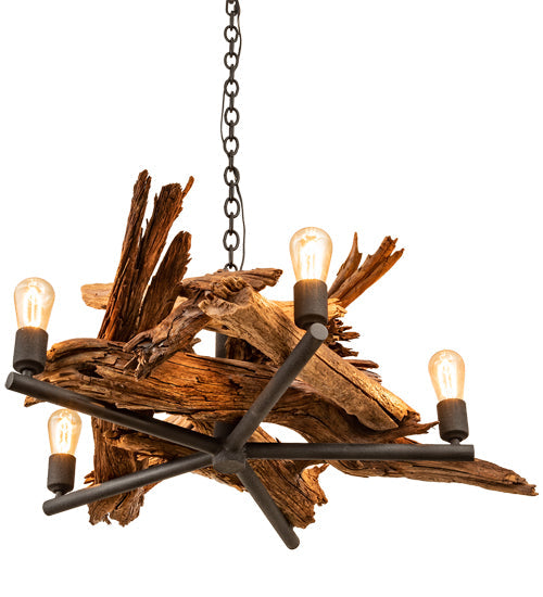Meyda Lighting Driftwood 35" 5-Light Natural Wood & Wrinkle Black Chandelier