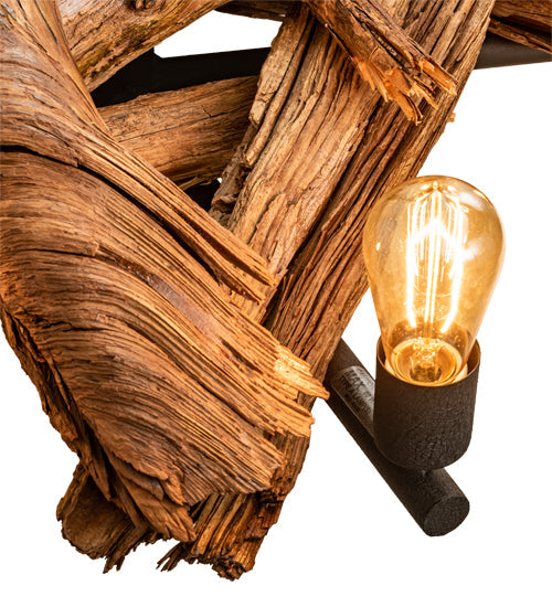 Meyda Lighting Driftwood 35" 5-Light Natural Wood & Wrinkle Black Chandelier