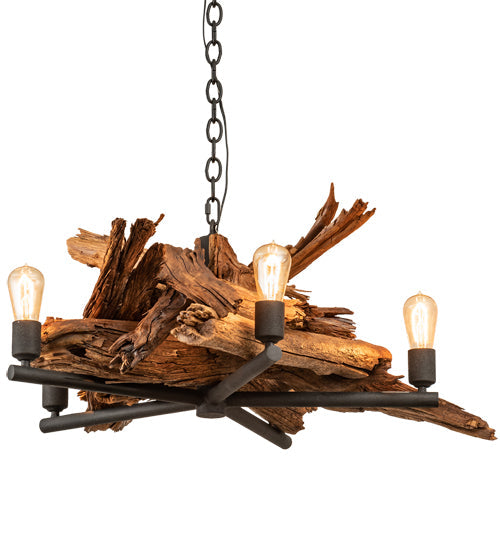 Meyda Lighting Driftwood 35" 5-Light Natural Wood & Wrinkle Black Chandelier