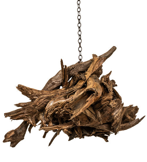Meyda Lighting Driftwood 38" LED Mahogany Bronze Pendant Light With Wood Shade