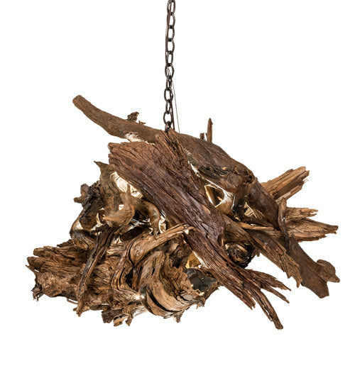 Meyda Lighting Driftwood 38" LED Mahogany Bronze Pendant Light With Wood Shade