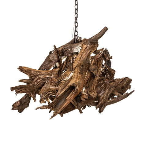 Meyda Lighting Driftwood 38" LED Mahogany Bronze Pendant Light With Wood Shade