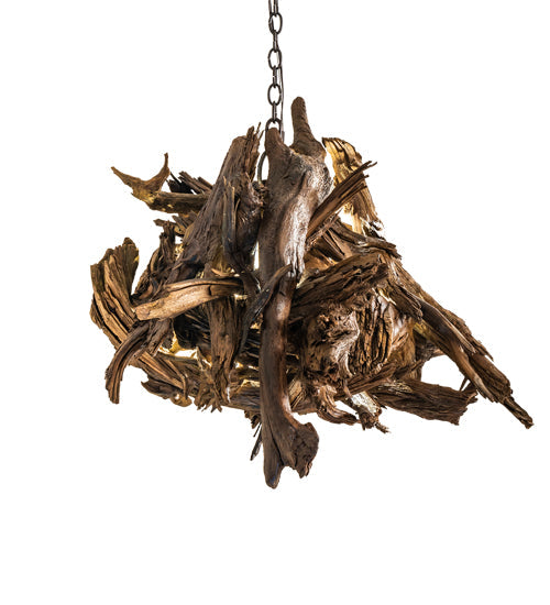 Meyda Lighting Driftwood 38" LED Mahogany Bronze Pendant Light With Wood Shade