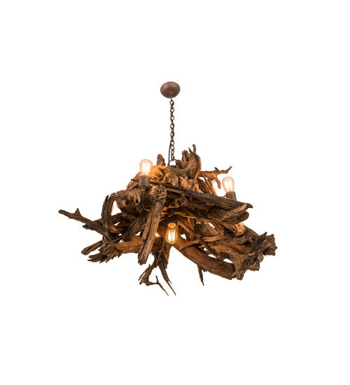 Meyda Lighting Driftwood 40" 6-Light Natural Wood & Rusty Nail Chandelier