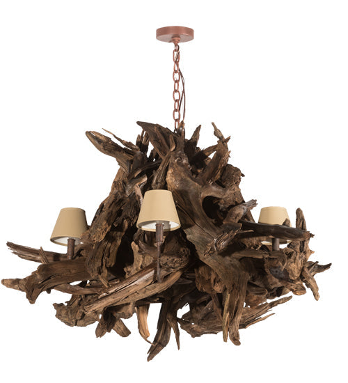 Meyda Lighting Driftwood 40" 6-Light Natural Wood & Rusty Nail Chandelier With Tuscan Textrene Shade