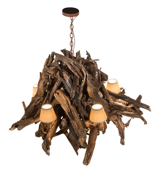 Meyda Lighting Driftwood 40" 6-Light Natural Wood & Rusty Nail Chandelier With Tuscan Textrene Shade