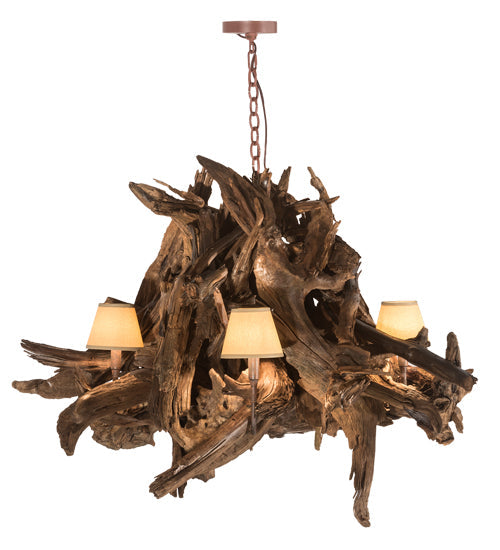 Meyda Lighting Driftwood 40" 6-Light Natural Wood & Rusty Nail Chandelier With Tuscan Textrene Shade