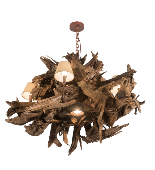 Meyda Lighting Driftwood 40" 6-Light Natural Wood & Rusty Nail Chandelier With Tuscan Textrene Shade