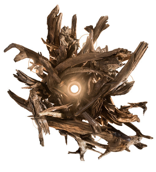 Meyda Lighting Driftwood 40" 6-Light Natural Wood & Rusty Nail Chandelier With Tuscan Textrene Shade