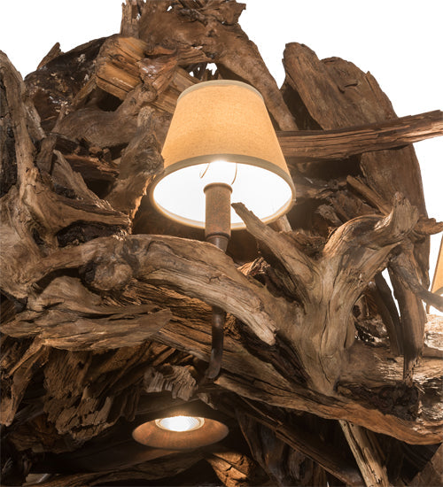 Meyda Lighting Driftwood 40" 6-Light Natural Wood & Rusty Nail Chandelier With Tuscan Textrene Shade