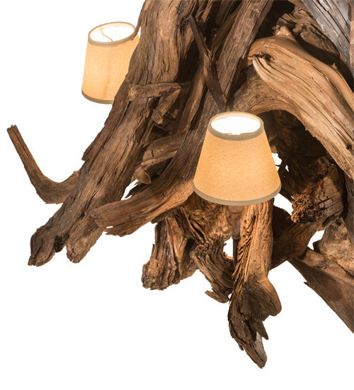 Meyda Lighting Driftwood 40" 6-Light Natural Wood & Rusty Nail Chandelier With Tuscan Textrene Shade