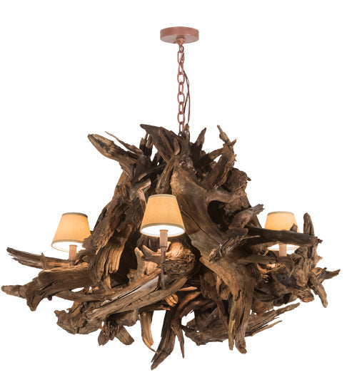 Meyda Lighting Driftwood 40" 6-Light Natural Wood & Rusty Nail Chandelier With Tuscan Textrene Shade