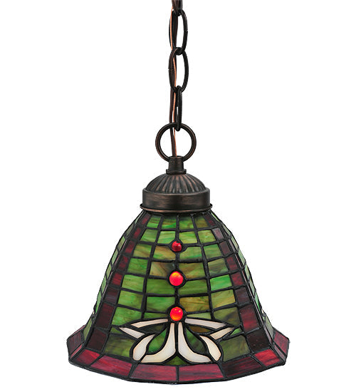 Meyda Lighting Dublin 8" Mahogany Bronze Mini Pendant Light With Multi-Colored Shade Glass