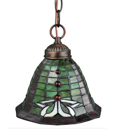 Meyda Lighting Dublin 8" Mahogany Bronze Mini Pendant Light With Multi-Colored Shade Glass