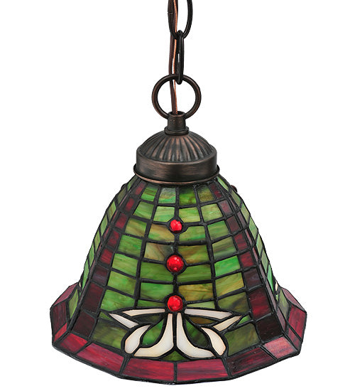 Meyda Lighting Dublin 8" Mahogany Bronze Mini Pendant Light With Multi-Colored Shade Glass