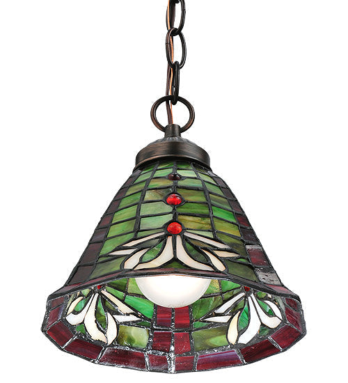 Meyda Lighting Dublin 8" Mahogany Bronze Mini Pendant Light With Multi-Colored Shade Glass