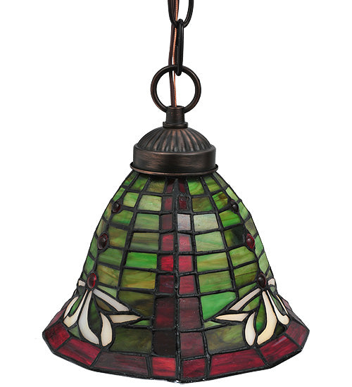 Meyda Lighting Dublin 8" Mahogany Bronze Mini Pendant Light With Multi-Colored Shade Glass