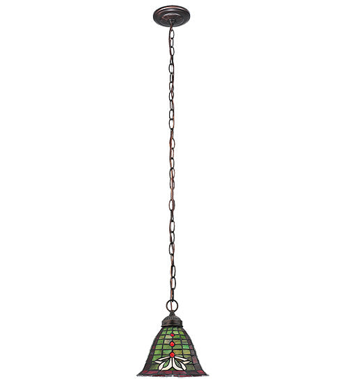 Meyda Lighting Dublin 8" Mahogany Bronze Mini Pendant Light With Multi-Colored Shade Glass