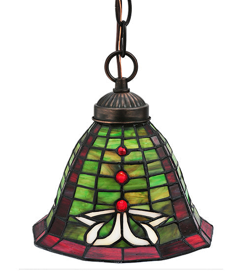 Meyda Lighting Dublin 8" Mahogany Bronze Mini Pendant Light With Multi-Colored Shade Glass