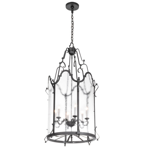 Meyda Lighting Dubrek 24" 6-Light Gunmetal Foyer Lantern Pendant Light With Clear Rainstone Idalight Shade