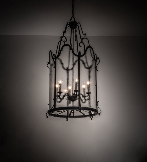 Meyda Lighting Dubrek 24" 6-Light Gunmetal Foyer Lantern Pendant Light With Clear Rainstone Idalight Shade