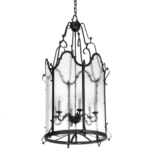 Meyda Lighting Dubrek 24" 6-Light Gunmetal Foyer Lantern Pendant Light With Clear Rainstone Idalight Shade
