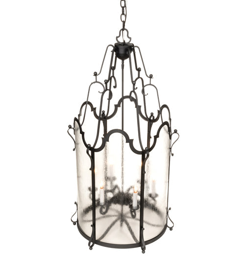 Meyda Lighting Dubrek 24" 6-Light Gunmetal Foyer Lantern Pendant Light With Clear Rainstone Idalight Shade