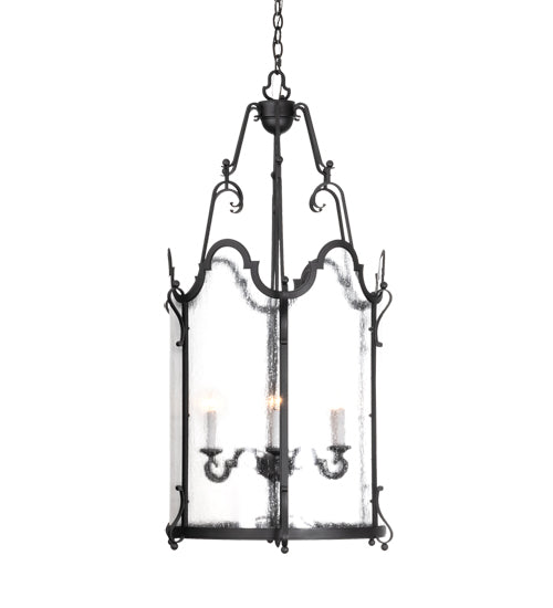 Meyda Lighting Dubrek 24" 6-Light Gunmetal Foyer Lantern Pendant Light With Clear Rainstone Idalight Shade