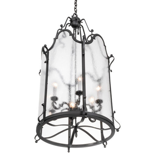Meyda Lighting Dubrek 24" 6-Light Gunmetal Foyer Lantern Pendant Light With Clear Rainstone Idalight Shade