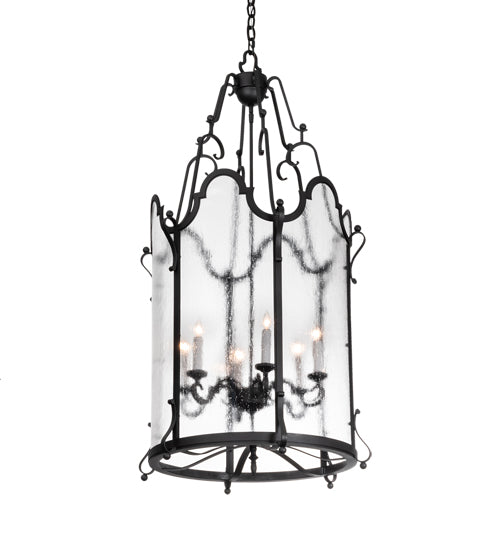 Meyda Lighting Dubrek 24" 6-Light Gunmetal Foyer Lantern Pendant Light With Clear Rainstone Idalight Shade