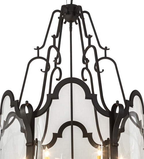 Meyda Lighting Dubrek 33" 12-Light Old Wrought Iron Foyer Lantern Pendant Light With Clear Shade Glass