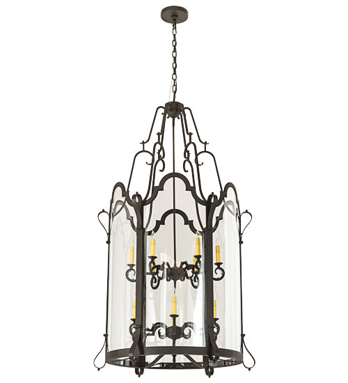 Meyda Lighting Dubrek 33" 12-Light Old Wrought Iron Foyer Lantern Pendant Light With Clear Shade Glass