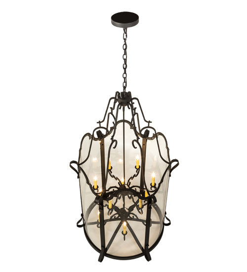 Meyda Lighting Dubrek 33" 12-Light Old Wrought Iron Foyer Lantern Pendant Light With Clear Shade Glass