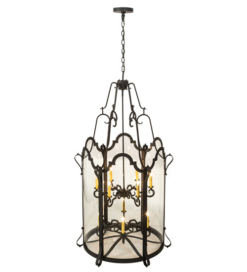 Meyda Lighting Dubrek 33" 12-Light Old Wrought Iron Foyer Lantern Pendant Light With Clear Shade Glass