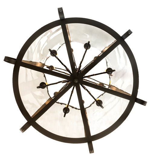Meyda Lighting Dubrek 33" 12-Light Old Wrought Iron Foyer Lantern Pendant Light With Clear Shade Glass