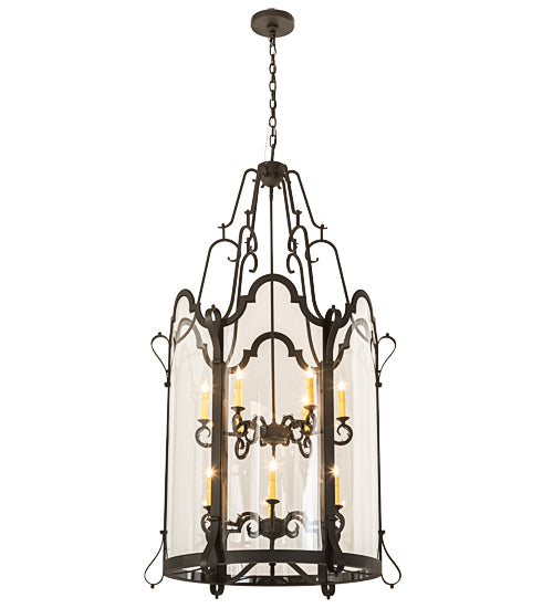 Meyda Lighting Dubrek 33" 12-Light Old Wrought Iron Foyer Lantern Pendant Light With Clear Shade Glass