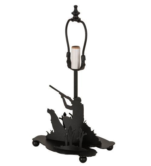 Meyda Lighting Duck Hunter 16" Textured Black Dog Accent Table Lamp With Beige Art Shade Glass
