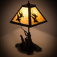 Meyda Lighting Duck Hunter 16" Textured Black Dog Accent Table Lamp With Beige Art Shade Glass