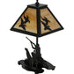 Meyda Lighting Duck Hunter 16" Textured Black Dog Accent Table Lamp With Beige Art Shade Glass