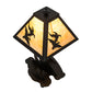Meyda Lighting Duck Hunter 16" Textured Black Dog Accent Table Lamp With Beige Art Shade Glass