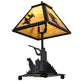 Meyda Lighting Duck Hunter 16" Textured Black Dog Accent Table Lamp With Beige Art Shade Glass