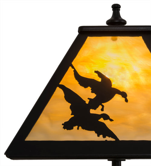 Meyda Lighting Duck Hunter 16" Textured Black Dog Accent Table Lamp With Beige Art Shade Glass