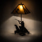 Meyda Lighting Duck Hunter 20" 2-Light Antique Copper Dog Table Lamp With Amber Mica Shade Glass