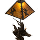Meyda Lighting Duck Hunter 20" 2-Light Antique Copper Dog Table Lamp With Amber Mica Shade Glass
