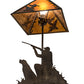 Meyda Lighting Duck Hunter 20" 2-Light Antique Copper Dog Table Lamp With Amber Mica Shade Glass