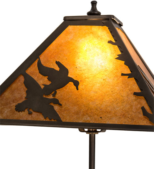 Meyda Lighting Duck Hunter 20" 2-Light Antique Copper Dog Table Lamp With Amber Mica Shade Glass