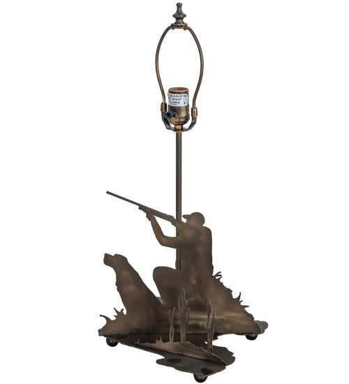 Meyda Lighting Duck Hunter 20" 2-Light Antique Copper Dog Table Lamp With Amber Mica Shade Glass