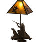 Meyda Lighting Duck Hunter 20" 2-Light Antique Copper Dog Table Lamp With Amber Mica Shade Glass