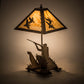 Meyda Lighting Duck Hunter 21" 2-Light Antique Copper Dog Table Lamp With Beige Art Shade Glass