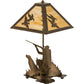 Meyda Lighting Duck Hunter 21" 2-Light Antique Copper Dog Table Lamp With Beige Art Shade Glass